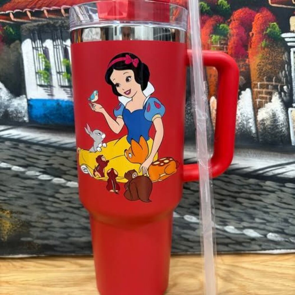 Snow White–Inspired 40 oz Red Tumbler with Handle & Straw